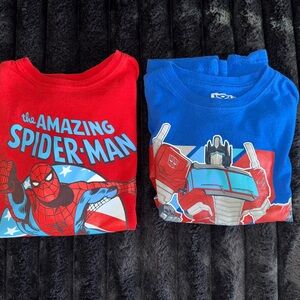 Red Spider-Man and Blue Transformers T-Shirts